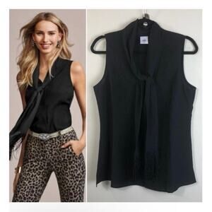 Cabi Sleeveless Top Womens Small Scarf Tie Fringe Neck‎ Blouse 3430